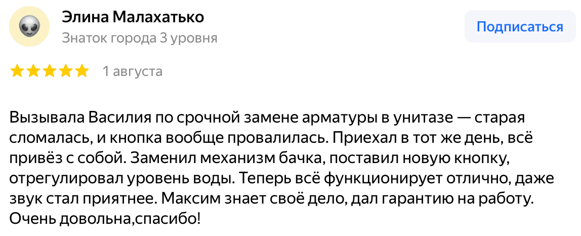 Отзыв Элина Малахатько — скриншот Яндекс.Карт