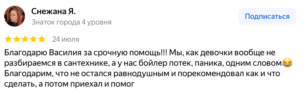 Отзыв Снежана Я. — скриншот Яндекс.Карт